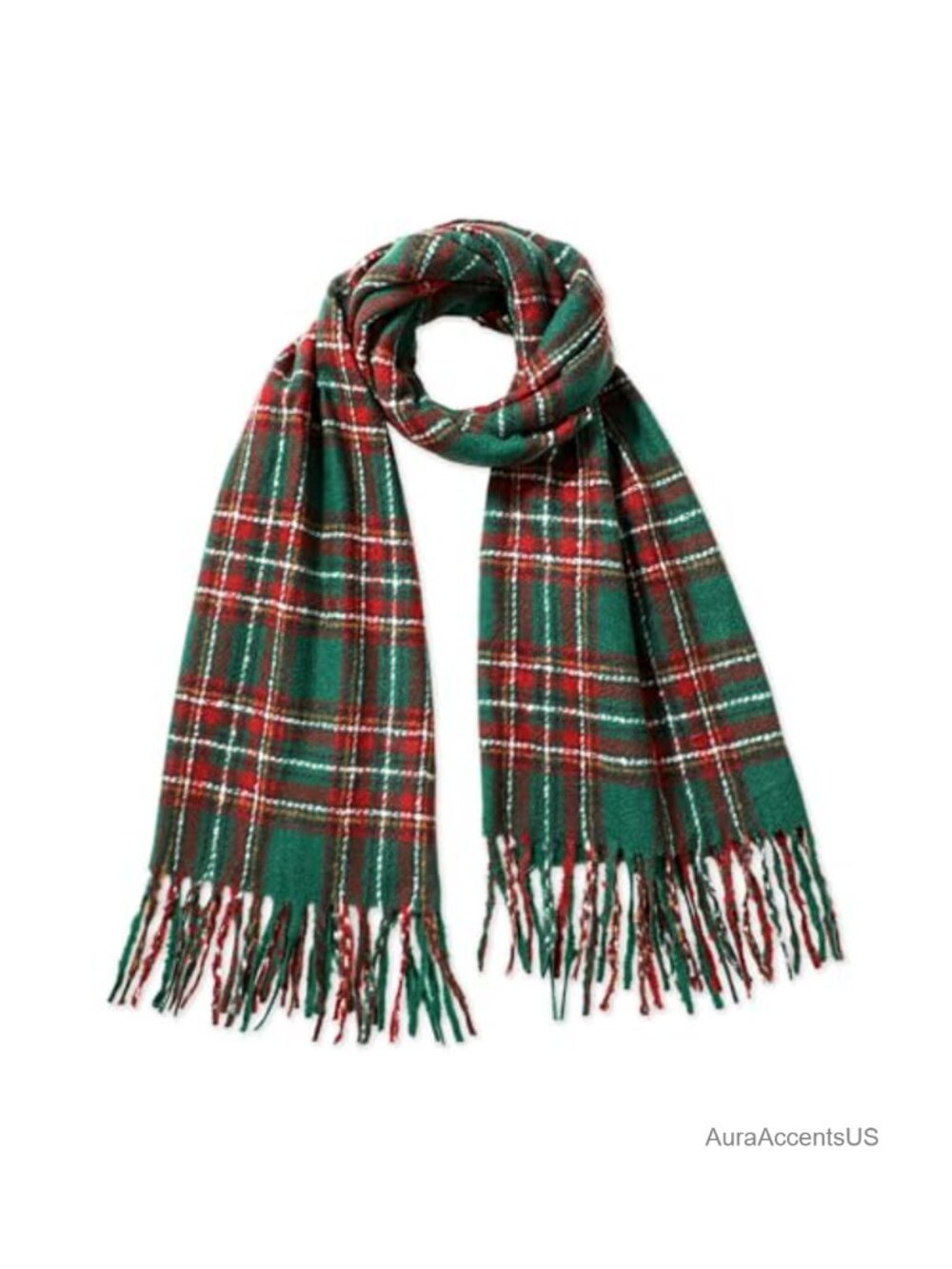 Women's Plaid Blanket Scarf with Fringe, Soft Imitation Wool Winter Shawl